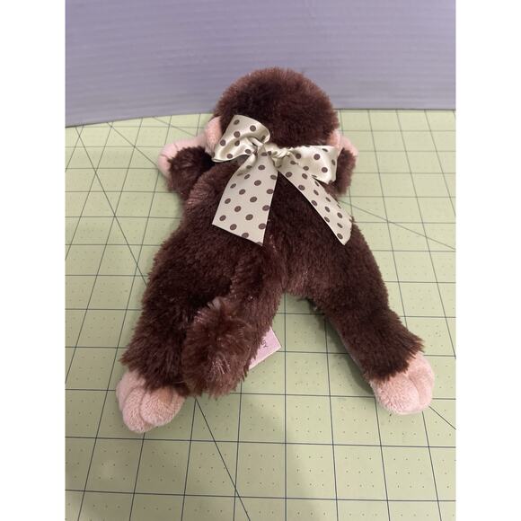 Bearington Baby Plush Monkey Lovey Rattle Stuffed Toy Brown Tan Green Bow 9" - Picture 3 of 8